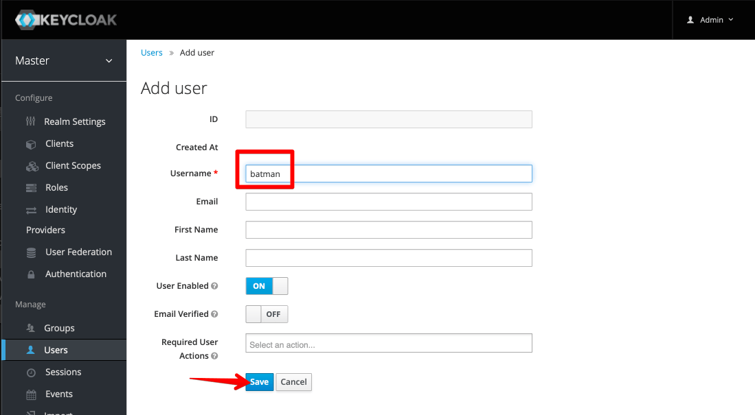 Populating a username in the add user interface in Keycloak